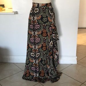 Long ruffle side bohemian maxi skirt